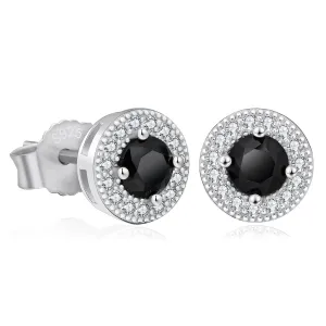 7.5mm Black Diamond Round Stud Earrings in White Gold