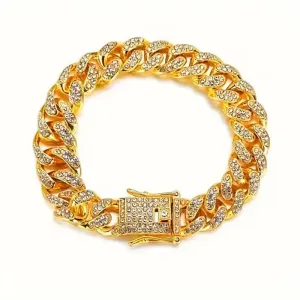 8" Luxurious Rhinestone Cuban Chain Bracelet for Men