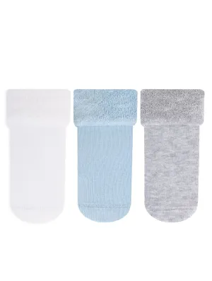 Baby Boy Anti-Slip Terry Socks Blue Plain 3Pk (0-3yrs)