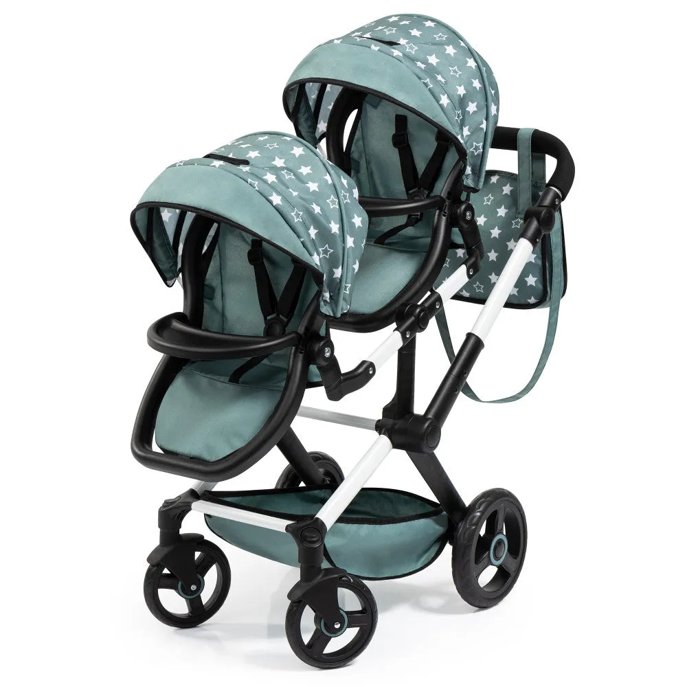 Bayer Design Twin Doll Pram Xeo, Green & White Stars - Kids Toy for Ages 3 