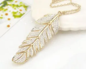 Charming Feather Crystal Necklace - Gold