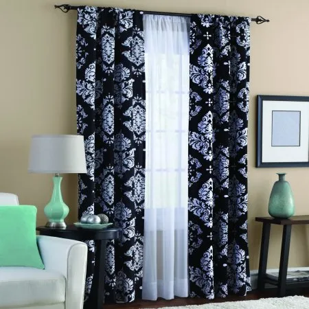 Classic Noir Polyester Curtain Panel, Set of 2