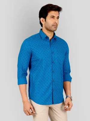 Cobalt Blue Printed Tailored Fit Casual Shirt | JadeBlue