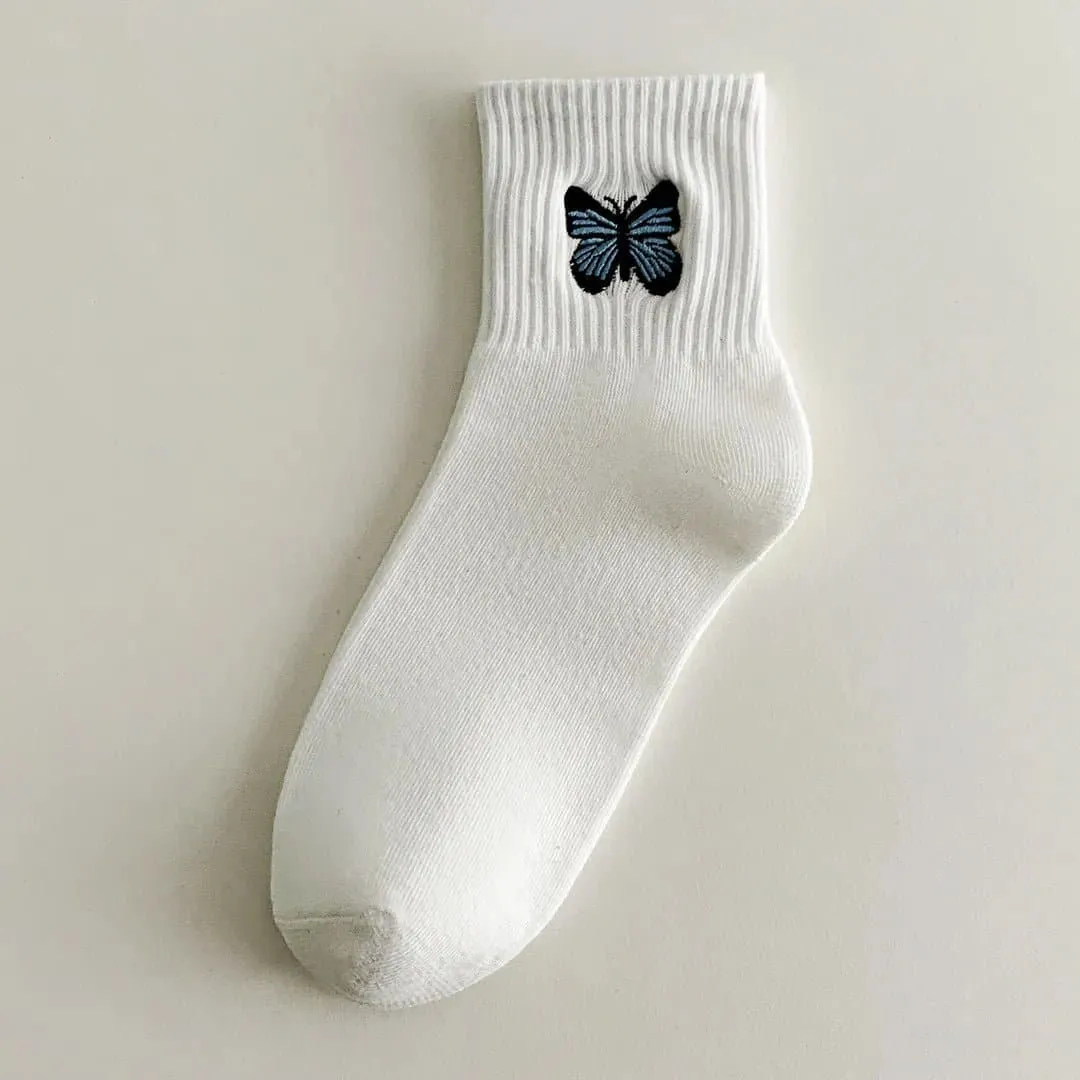 Colorful Butterfly Embroidery Socks - Set of 5 Pairs