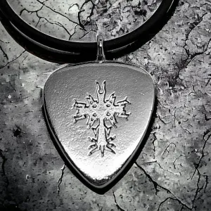 Cross Guitar Pick Rhodium Metal Finish Pendant Black Cord Necklace