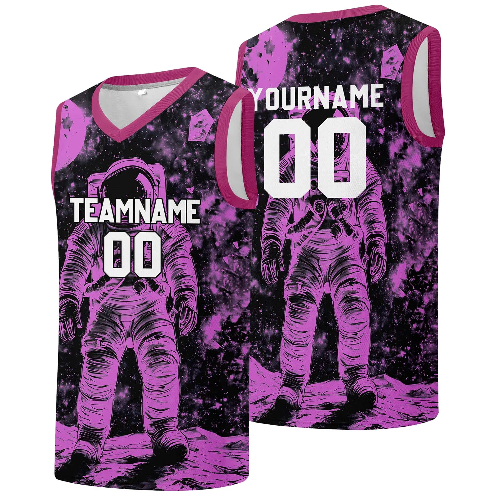 Custom basketball jersey for men and women. Stitched and printed name, number and logo Black&Pink