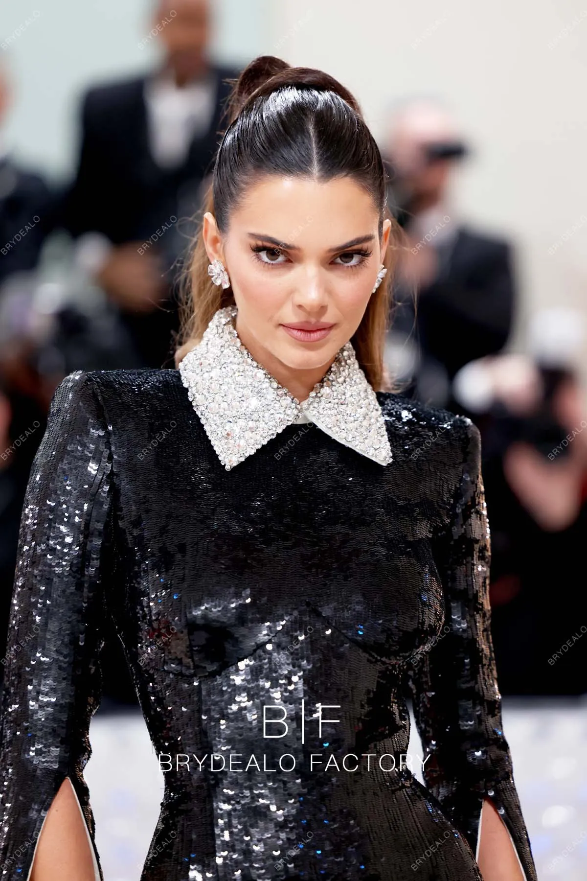 Kendall Jenner Met Gala 2023 Black Sequin Super Long Sleeves Bodysuit