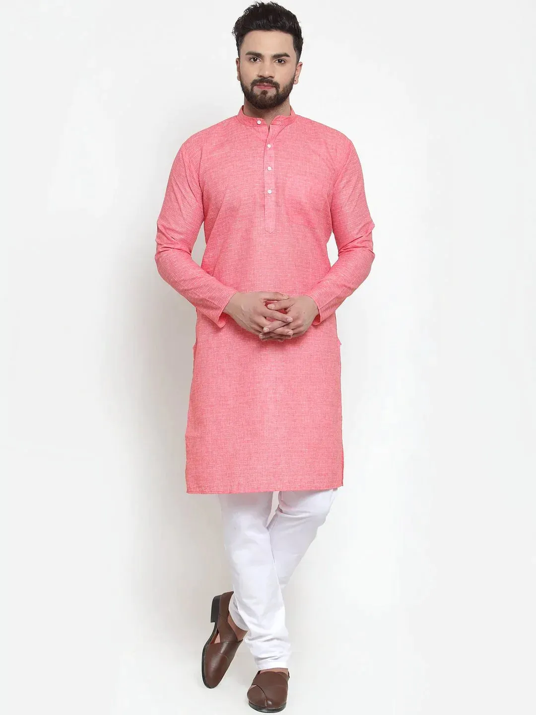 Men Pink Self-Design Kurta Only