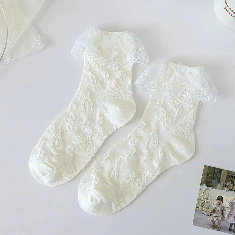 Milk White Lolita Socks with Ruffle | Cute Frilly Socks | Kawaii Socks