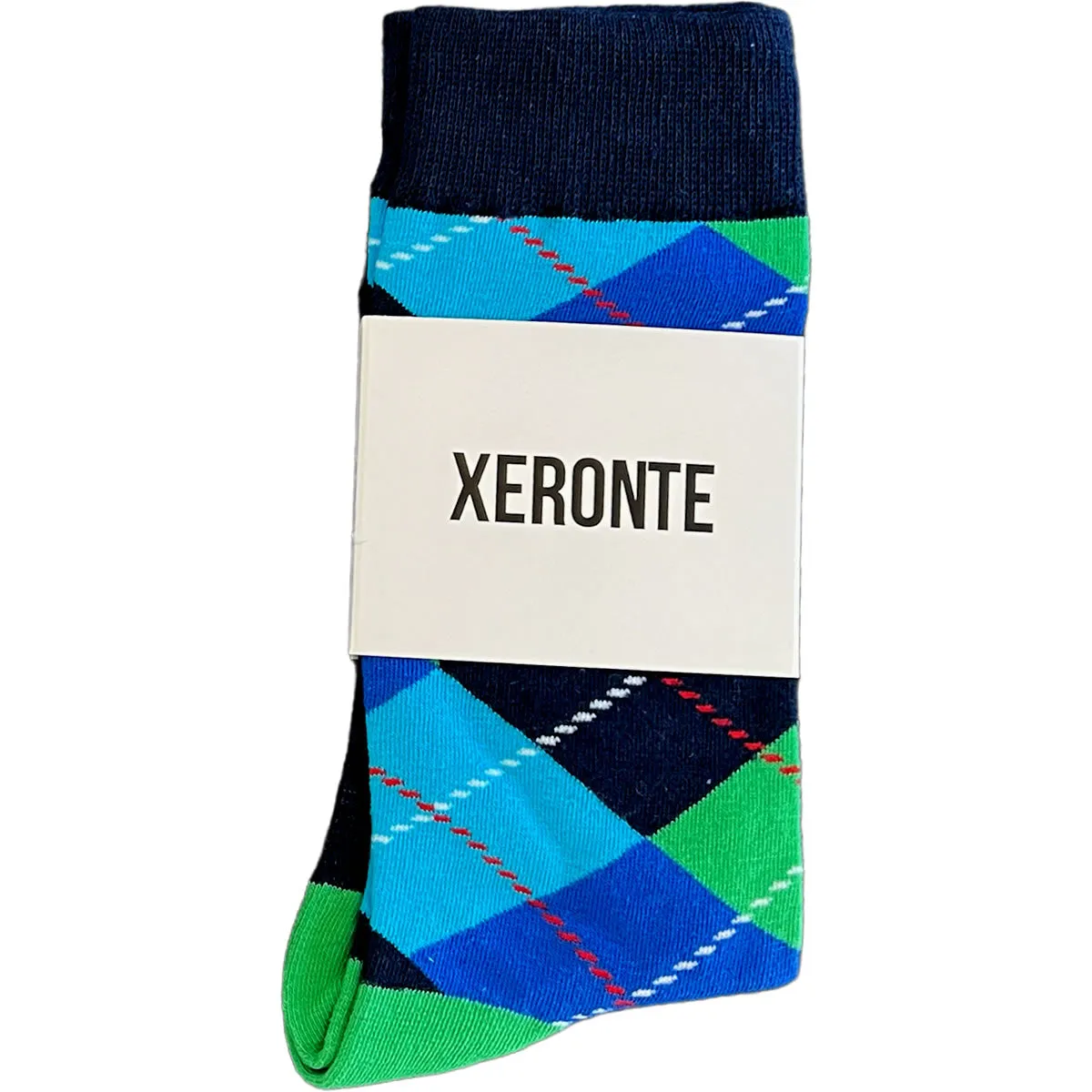 Navy Blue And Green Argyle Mens Crew Socks