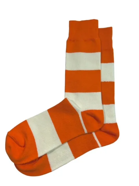 Orange and White Striped Cotton Dress Socks By Paul Malone