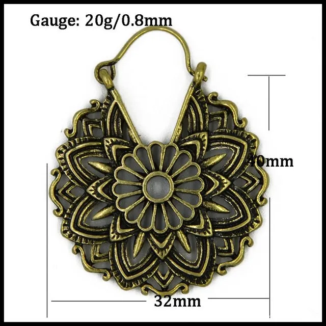 Pair Brass Tribal Indian Beaded Mandala Lotus Flower Design Spiral Drop Earring Charming Jewelry Dangle Ear Piercing 16 Style