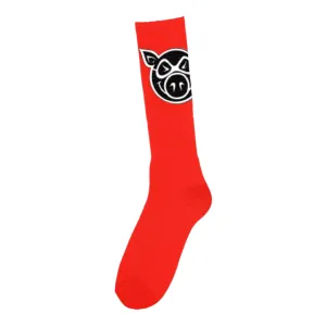 Pig Wheels Pig Head Tall Socks Red