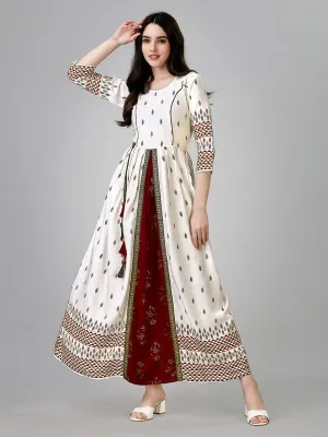 Printed Anarkali Kurta for Women (Size-38) (Color-CREAM)