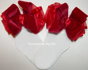 Red Velvet Organza Bow Socks