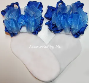 Royal Blue Ombre Organza Ruffle Bow Socks