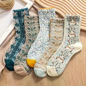 Stylish Teenagers Floral Knit Socks  Trendy Comfortable Crews