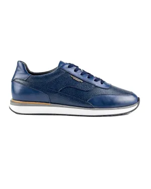 T-Street Navy Blue Genuine Leather Men's Sports Sneaker Shoes