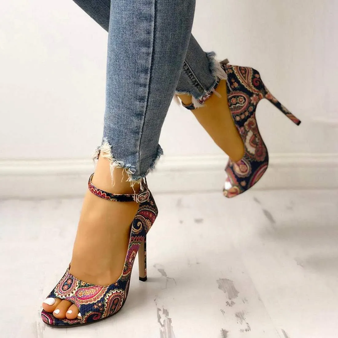 Women'S High Heels Platform Dress Ankle Strap Stilettos Open Toe Pump Heeled Sandals